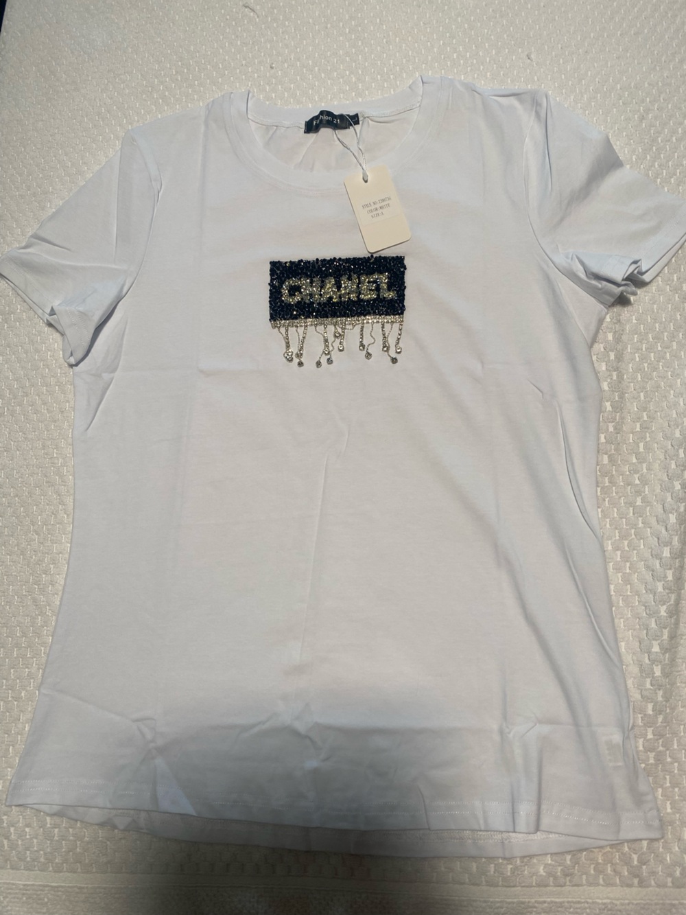 Women’s White T-Shirt with Sequin Accent